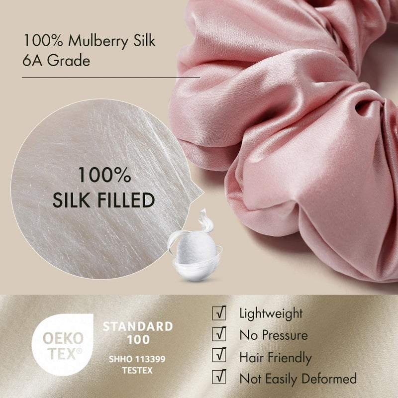 LILYSILK Large Mulberry Silk Scrunchies for Hair Sleeping Big Hair Ties Women's 100% Silk Ponytail Holders Oversized Scrunchies Jumbo Giant Rosy Pink - Image 3